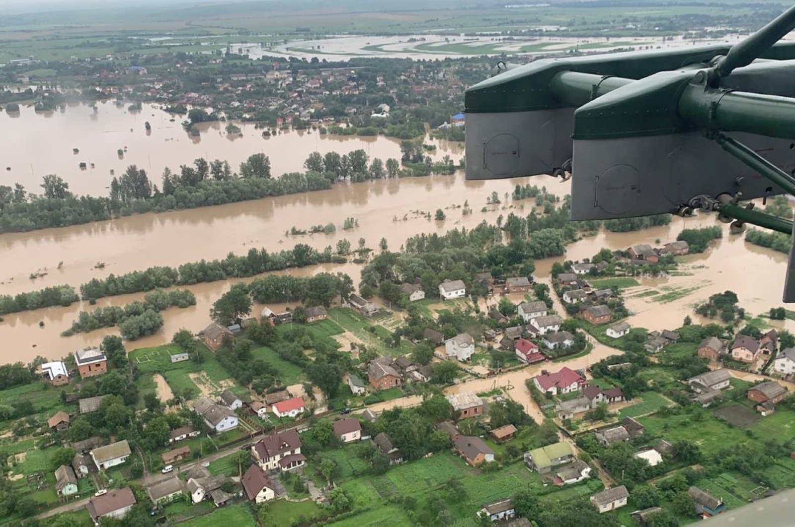 An aerial view shows flooded residential buildings in Ivano-Frankivsk region, Ukraine, June 24, 2020. (Reuters Photo)