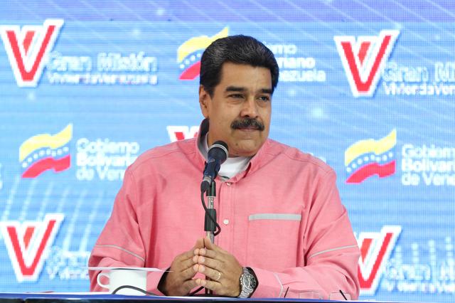 Venezuela's President Nicolas Maduro takes part in a broadcast regarding the government housing programs in Caracas, Venezuela May 16, 2019. Miraflores Palace/Handout via REUTERS