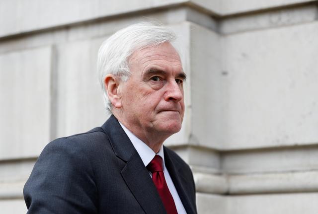 Britain's Shadow Chancellor of the Exchequer John McDonnell of Labour Party is seen outside the Cabinet Office, as uncertainty over Brexit continues, in London, Britain April 12, 2019. REUTERS/Peter Nicholls