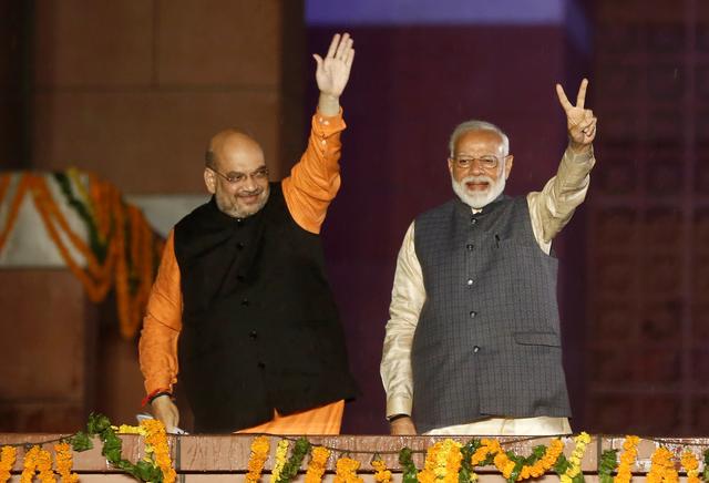 Indian Prime Minister Narendra Modi gestures after the election results in New Delhi, India, May 23, 2019. REUTERS/Adnan Abidi