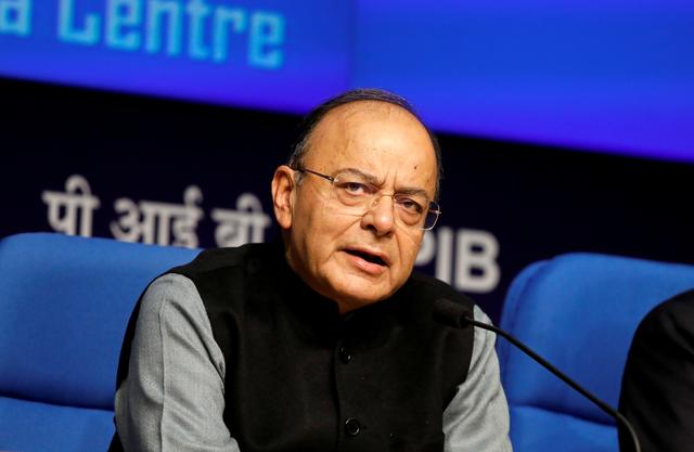 FILE PHOTO: India's Finance Minister Arun Jaitley attends a news conference sharing details about the recapitalisation of public sector banks in New Delhi, India, January 24, 2018. REUTERS/Saumya Khandelwal/File Photo