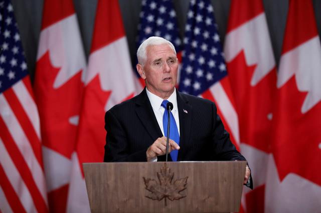 U.S. Vice President Mike Pence speaks during a news conference in Ottawa, Ontario, Canada, May 30, 2019. REUTERS/Chris Wattie