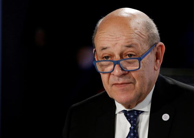 FILE PHOTO: French Foreign Minister Jean-Yves Le Drian attends a working session during the Foreign ministers of G7 nations meeting in Dinard, France, April 6, 2019. REUTERS/Stephane Mahe/Pool/File Photo