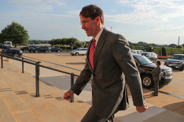 U.S. acting Secretary of Defense Mark Esper arrives for the first day in his new post at the Pentagon in Arlington, Virginia, U.S. June 24, 2019.  REUTERS/Jonathan Ernst