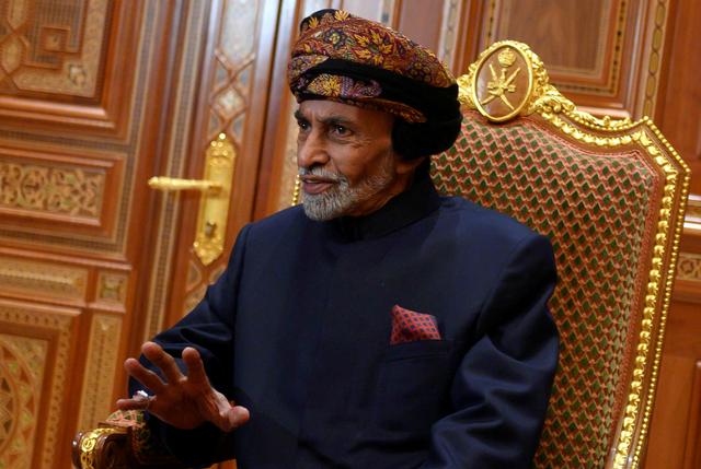 FILE PHOTO: Sultan of Oman Qaboos bin Said al-Said sits during a meeting with U.S. Secretary of State Mike Pompeo (not pictured) at the Beit Al Baraka Royal Palace in Muscat, Oman January 14, 2019. Andrew Caballero-Reynolds/Pool via Reuters/File Photo