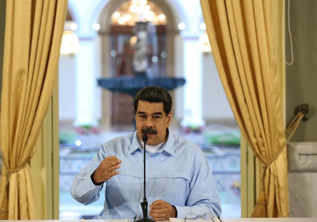 Venezuela's President Nicolas Maduro delivers a speech from Miraflores palace in Caracas, Venezuela May 31, 2019. Miraflores Palace/Handout via REUTERS 