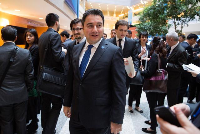 FILE PHOTO: Turkey's Deputy Prime Minister Ali Babacan arrives for a G-20 finance ministers meeting during the World Bank/IMF annual meetings in Washington October 10, 2014. REUTERS/Joshua Roberts/File Photo