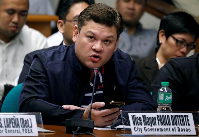 FILE PHOTO: Paolo Duterte, son of President Rodrigo Duterte, testifies at a Senate hearing on drug smuggling in Pasay, Metro Manila, Philippines, September 7, 2017.    REUTERS/Erik De Castro/File Photo