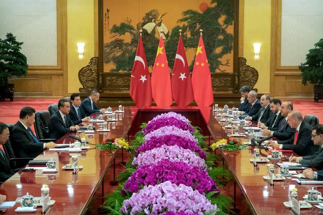 Turkish President Recep Tayyip Erdogan and China's President Xi Jinping attend a meeting at the Great Hall of the People in Beijing, China, July 2, 2019. Mark Schiefelbein/Pool via REUTERS