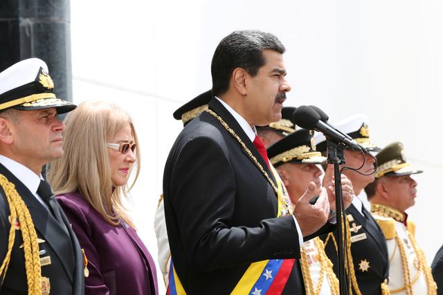 FILE PHOTO: Venezuela's President Nicolas Maduro speaks during the starting ceremony of a military parade to celebrate the 208th anniversary of Venezuela's declaration of independence in Caracas, Venezuela July 5, 2019. Miraflores Palace/Handout via REUTERS 