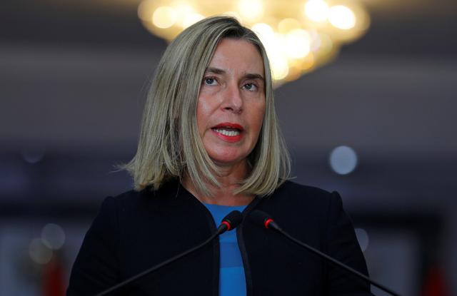 European Union Foreign Policy Chief Federica Mogherini speaks during a news conference with Iraqi Foreign Minister Mohamed Ali Alhakim in Baghdad, Iraq July 13, 2019. REUTERS/Khalid Al-Mousily