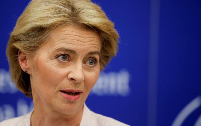 FILE PHOTO: Elected European Commission President Ursula von der Leyen attends a news conference after the vote on her election at the European Parliament in Strasbourg, France, July 16, 2019. REUTERS/Vincent Kessler/File Photo