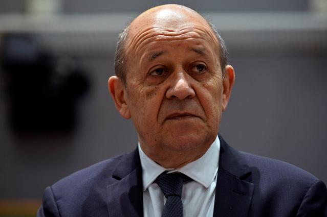 FILE PHOTO - French Foreign Minister Jean-Yves Le Drian attends a EU foreign ministers meeting in Brussels, Belgium July 15, 2019. REUTERS/Johanna Geron