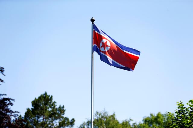 The flag of North Korea is seen in Geneva, Switzerland, June 20, 2017. REUTERS/Pierre Albouy