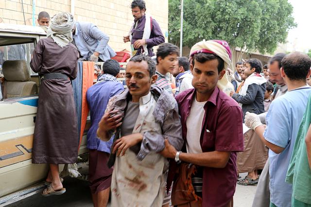 A man injured by an air strike on a market in Yemen's Saada province arrives to receive medical attention at a local Al Jomhouri hospital in Saada, Yemen July 29, 2019. REUTERS/Naif Rahma