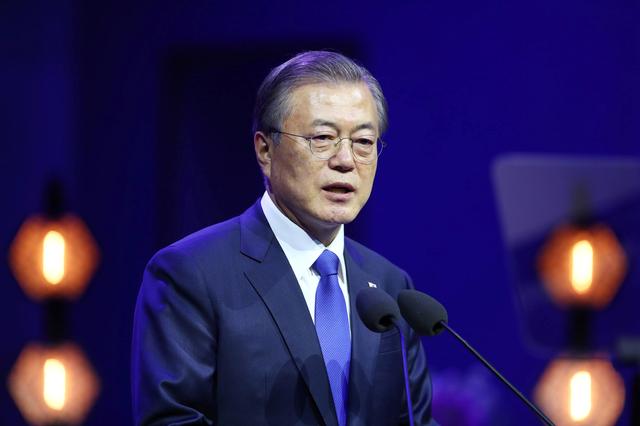 FILE PHOTO:President of South Korea Moon Jae-in speaks at the the University of Oslo during his official State visit to Norway, in Oslo, Norway June 12, 2019. NTB Scanpix/Ryan Kelly via REUTERS/File Photo