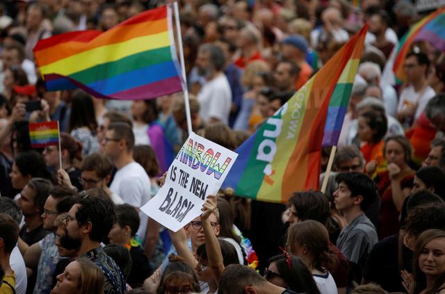FILE PHOTO: Participants attend a protest against violence that took place against the LGBT community during the first pride march in Bialystok earlier this month, in Warsaw, July 27, 2019. REUTERS/Kacper Pempel/File Photo
