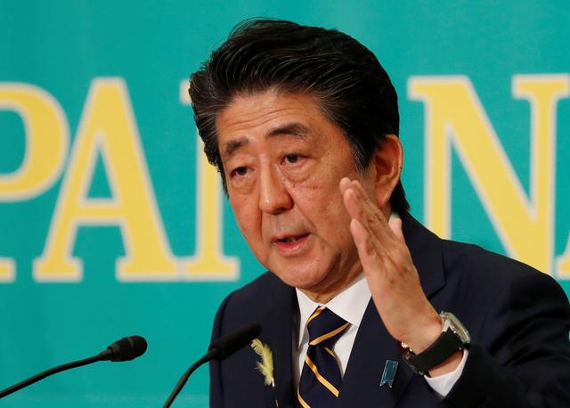 FILE PHOTO: Japan's Prime Minister Shinzo Abe, who is also ruling Liberal Democratic Party leader, speaks at a debate session ahead of July 21 upper house election at the Japan National Press Club in Tokyo, Japan July 3, 2019.  REUTERS/Issei Kato