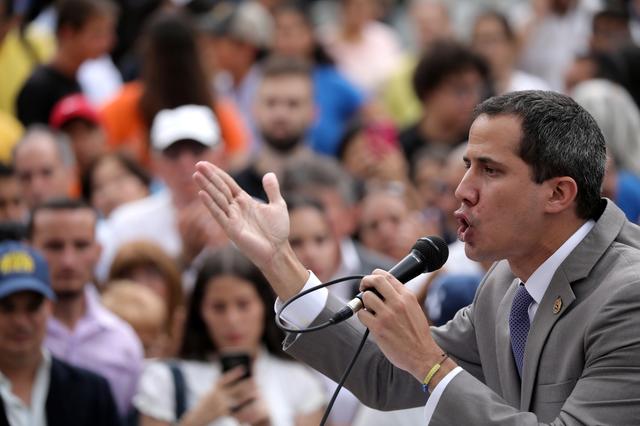 FILE PHOTO: Venezuelan opposition leader Juan Guaido, who many nations have recognised as the country's rightful interim ruler, speaks during a gathering with supporters in Caracas, Venezuela August 7, 2019. REUTERS/Manaure Quintero