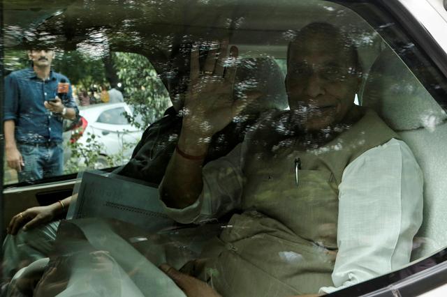 India's Defence Minister Rajnath Singh leaves after a meeting at the house of Prime Minister Narendra Modi's house in New Delhi, India, August 5, 2019. REUTERS/Adnan Abidi