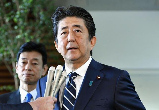 Japan's Prime Minister Shinzo Abe speaks to media at his official residence in Tokyo, Japan, in this photo taken by Kyodo August 23, 2019. Mandatory credit Kyodo/via REUTERS 