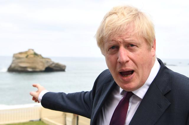 Britain's Prime Minister Boris Johnson reacts during interviews at the G7 summit in Biarritz, France August 25, 2019.  Andrew Parsons/Pool via REUTERS