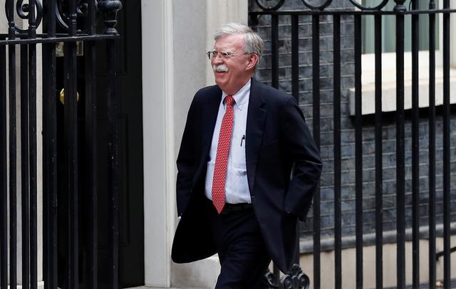 FILE PHOTO - U.S. National Security Advisor John Bolton arrives for a meeting with Britain's Chancellor of the Exchequer Sajid Javid  at Downing Street in London, Britain, August 13, 2019. REUTERS/Peter Nicholls