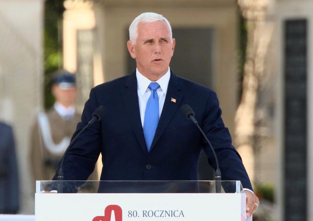 U.S. Vice President Mike Pence delivers a speech during a commemorative ceremony to mark the 80th anniversary of the outbreak of World War Two in Warsaw, Poland September 1, 2019. Slawomir Kaminski/Agencja Gazeta via REUTERS  
