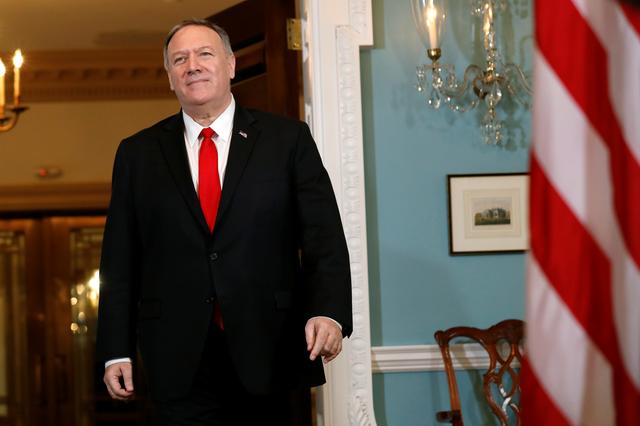 U.S. Secretary of State Mike Pompeo walks after his meeting with Brazilian Foreign Minister Ernesto Araujo at the State Department in Washington, U.S., September 13, 2019. REUTERS/Yuri Gripas