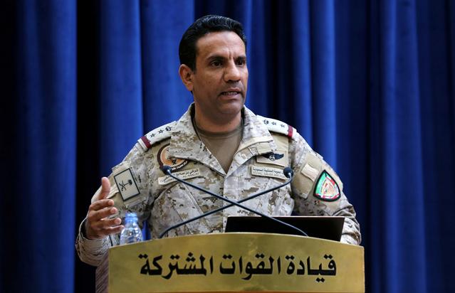 Official spokesperson for the Saudi-led coalition fighting in Yemen, Colonel Turki Al-Malik speaks during a press conference, in Riyadh, Saudi Arabia, September 16, 2019. REUTERS/Ahmed Yosri 