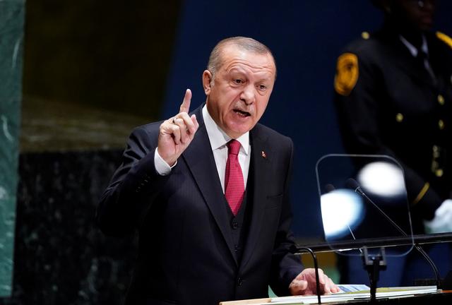 FILE PHOTO: Turkey's President Recep Tayyip Erdogan addresses the 74th session of the United Nations General Assembly at U.N. headquarters in New York City, New York, U.S., September 24, 2019. REUTERS/Carlo Allegri/File Photo