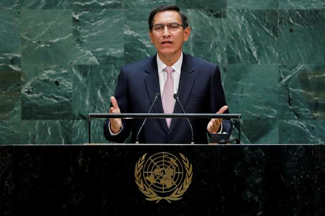 FILE PHOTO: Peru's President Martin Vizcarra Cornejo addresses the 74th session of the United Nations General Assembly at U.N. headquarters in New York City, New York, U.S., September 24, 2019. REUTERS/Eduardo Munoz/File Photo
