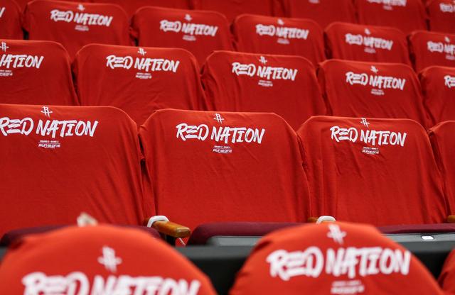 FILE PHOTO: May 4, 2019; Houston, TX, USA; General view of shirts on seats before game three of the second round of the 2019 NBA Playoffs between the Houston Rockets and the Golden State Warriors at Toyota Center. Mandatory Credit: Troy Taormina-USA TODAY Sports