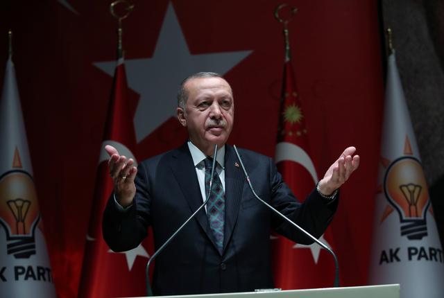Turkish President Tayyip Erdogan attends a meeting of his ruling AK Party in Ankara, Turkey, October 10, 2019. Murat Kula/Presidential Press Office/Handout via REUTERS