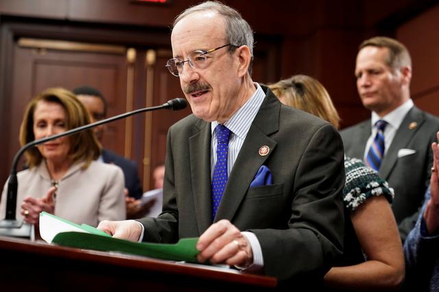 FILE PHOTO: U.S. Representative Eliot Engel (D-NY) speaks during the introduction of the Climate Action Now Act on Capitol Hill in Washington, D.C., U.S., March 27, 2019. REUTERS/Joshua Roberts
