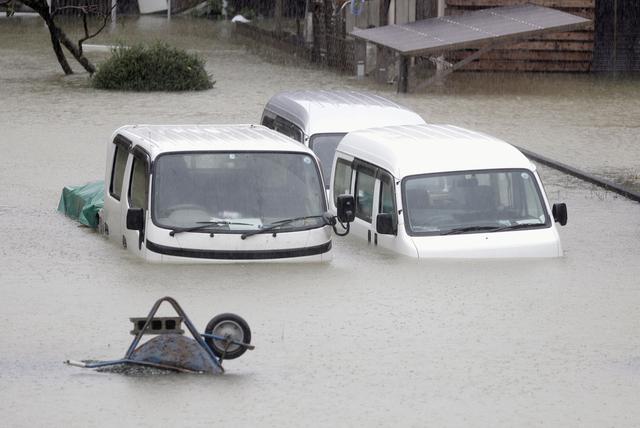 A residential area is flooded in Ise, Mie Prefecture, central Japan, ahead of the arrival of Typhoon Hagibis, in this photo taken by Kyodo October 12, 2019.  Mandatory credit Kyodo/via REUTERS