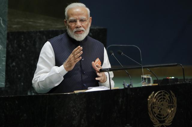 FILE PHOTO: Prime Minister of India Narendra Modi addresses the 74th session of the United Nations General Assembly at U.N. headquarters in New York, U.S., September 27, 2019. REUTERS/Brendan Mcdermid