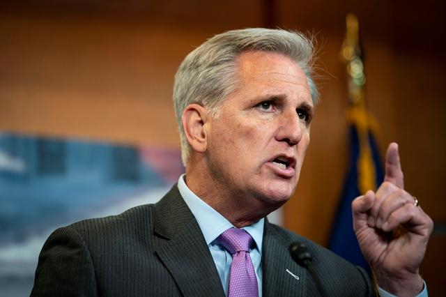FILE PHOTO: House Republican Leader Kevin McCarthy (R-CA) speaks during a weekly news conference at the U.S. Capitol in Washington, U.S., September 25, 2019. REUTERS/Al Drago
