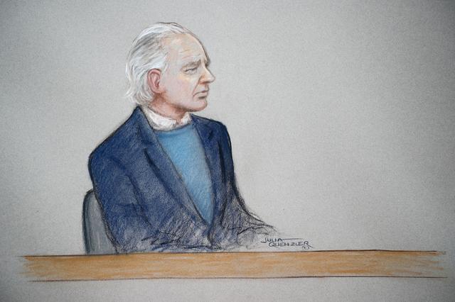 WikiLeaks founder Julian Assange is seen in the courtroom sketch during a case management hearing in Assange's U.S. extradition case at Westminster Magistrates Court, in London, Britain, October 21, 2019. Julia Quenzler/Handout via REUTERS