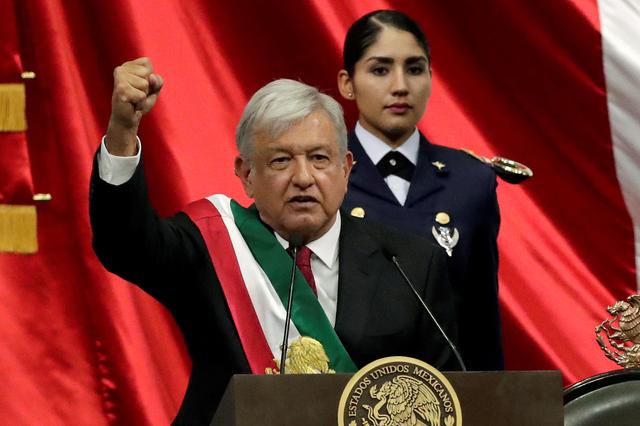 FILE PHOTO: Mexico's new President Andres Manuel Lopez Obrador gestures during his inauguration ceremony at Congress, in Mexico City, Mexico December 1, 2018. REUTERS/Henry Romero/File Photo