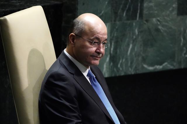 FILE PHOTO: Iraq's president Barham Salih sits before addressing the 74th session of the United Nations General Assembly at U.N. headquarters in New York City, New York, U.S., September 25, 2019. REUTERS/Carlo Allegri