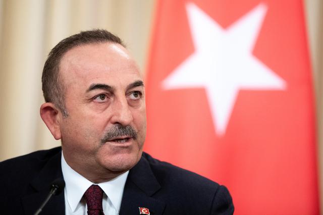 Turkish Foreign Minister Mevlut Cavusoglu speaks during a joint news conference following talks with Russian Foreign Minister Sergei Lavrov in Moscow, Russia January 13, 2020. Pavel Golovkin/Pool via REUTERS