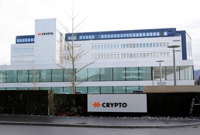 The logo of Crypto AG is seen at its headquarters in Steinhausen, Switzerland February 11, 2020. REUTERS/Arnd Wiegmann