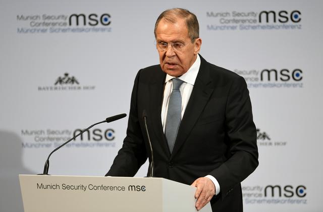 FILE PHOTO: Russian Foreign Minister Sergey Lavrov speaks at the annual Munich Security Conference in Germany February 15, 2020. REUTERS/Andreas Gebert