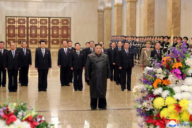 North Korean leader Kim Jong Un visits his father and former leader Kim Jong Il's mausoleum to mark the anniversary of the late leader's birth, in this undated photo released by North Korea's Central News Agency (KCNA) on February 15, 2020. KCNA/via REUTERS 