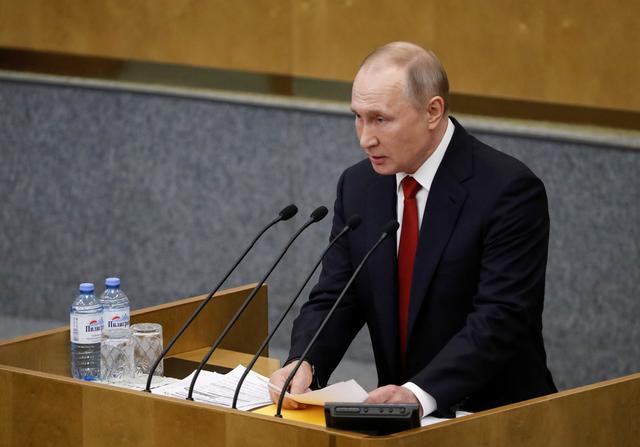 Russia's President Vladimir Putin delivers a speech during a session of the lower house of parliament to consider constitutional changes in Moscow, Russia March 10, 2020. REUTERS/Evgenia Novozhenina