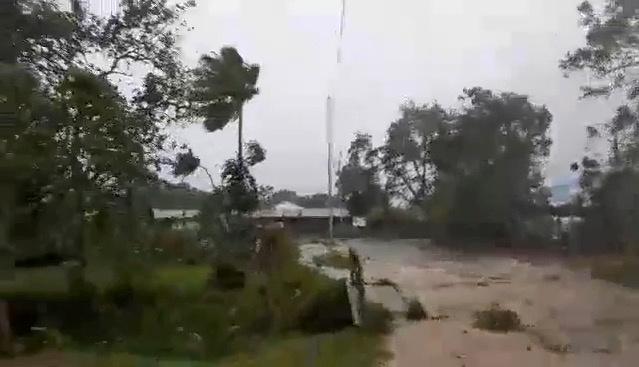 Cyclone Harold brings strong winds in Luganville, Vanuatu April 6, 2020, in this still image obtained from a social media video. Courtesy of Adra Vanuatu/Social Media via REUTERS. 
