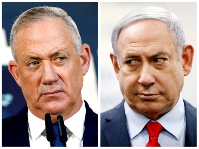 FILE PHOTO: A combination picture shows Benny Gantz, leader of Blue and White party, in Tel Aviv, Israel, November 23, 2019 and Israeli Prime Minister Benjamin Netanyahu in Kiryat Malachi, Israel March 1, 2020. REUTERS/Corinna Kern, Amir Cohen/File Photo