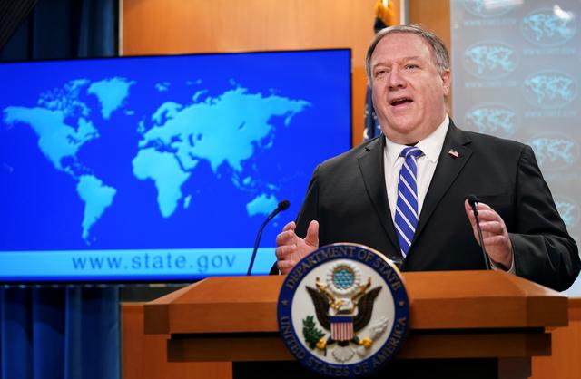 FILE PHOTO: U.S. Secretary of State Mike Pompeo speaks about the coronavirus disease (COVID-19) during a media briefing at the State Department in Washington, U.S., May 6, 2020. REUTERS/Kevin Lamarque/Pool