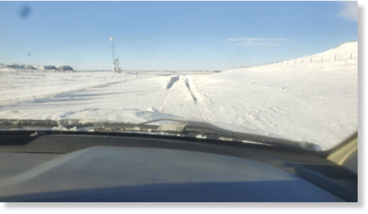 Snow drift currently blocking WY28 north